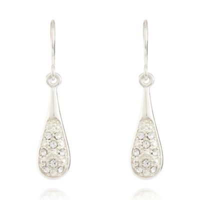Silver plated pave baton drop earrings